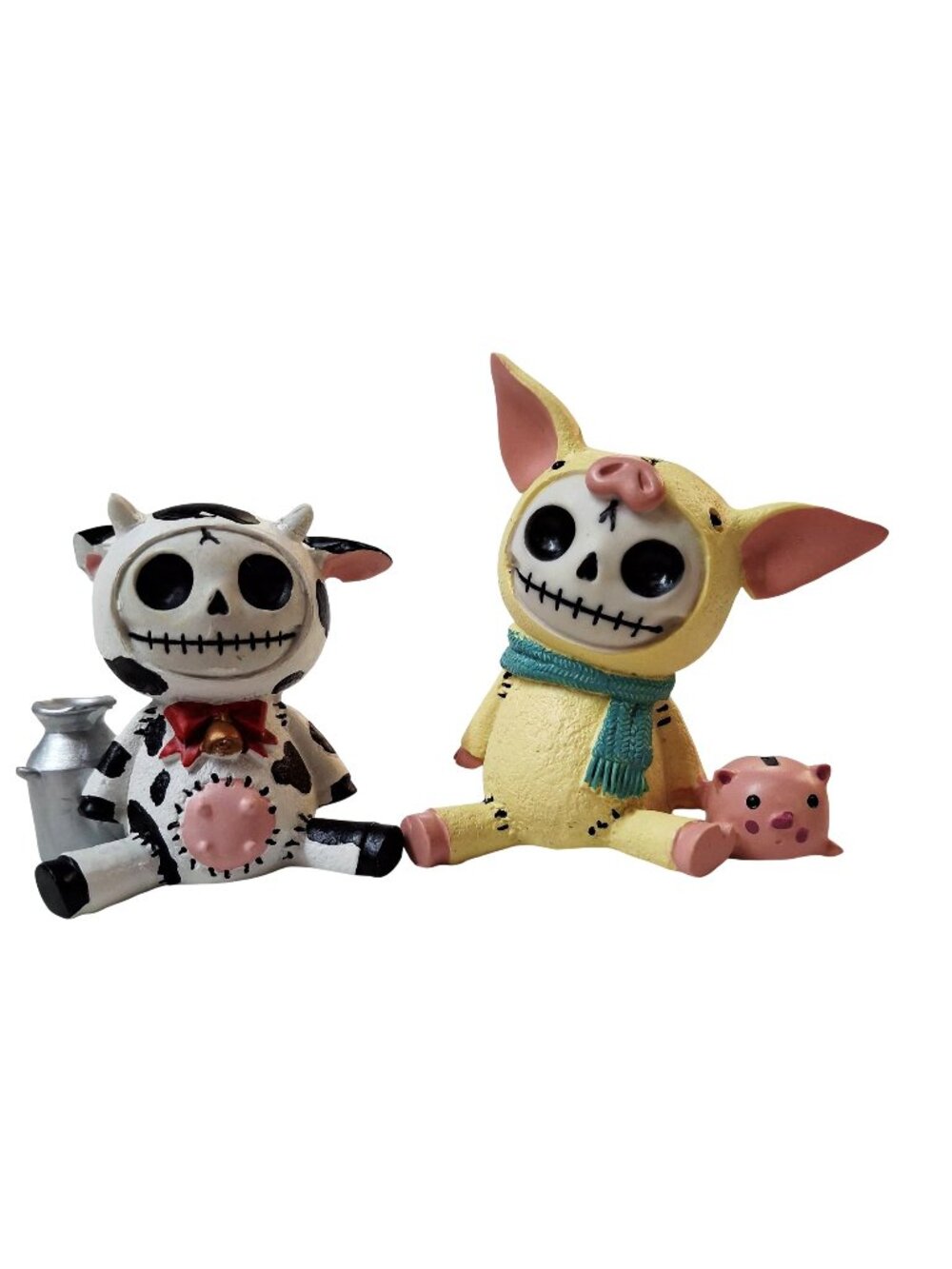 Skeleton Cow & Pig Figurines - Cute Day Of The Dead Style Decor - Collectibles